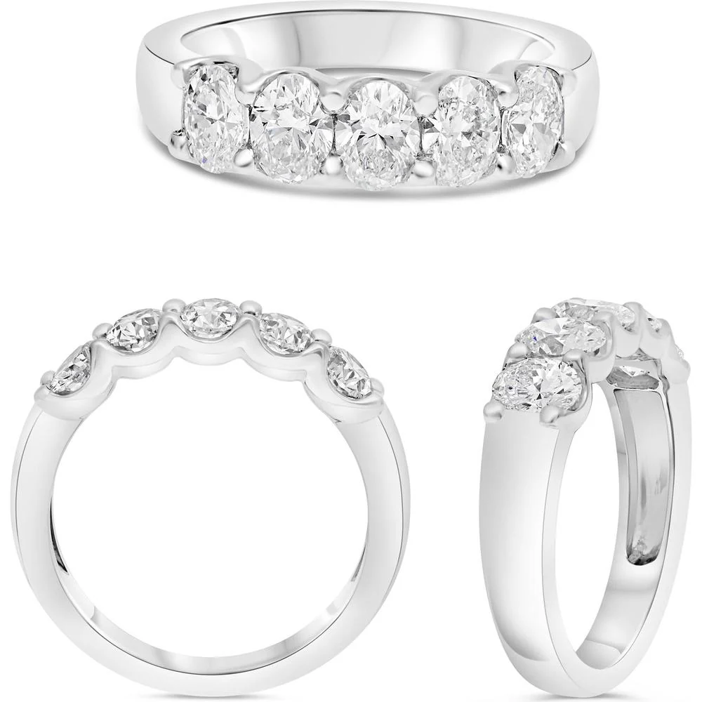Roman & Jules - Platinum Five-Stone Oval Diamond Band with Shared U-Shape Setting - 1.50 Carat Total Diamond Weight