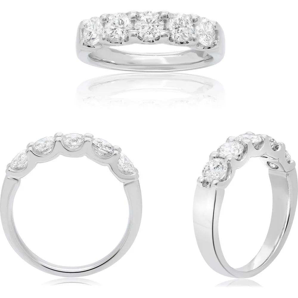 Roman & Jules - Platinum Five-Stone Round Diamond Band with Shared U-Shape Setting - 1.00 Carat Total Diamond Weight