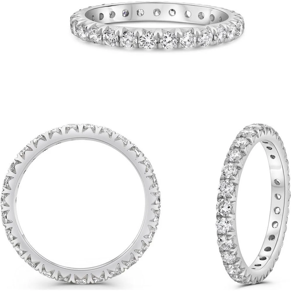 Roman & Jules - Platinum French Pavé Eternity Ring with Round Diamonds - 1.00 Carat Total Diamond Weight