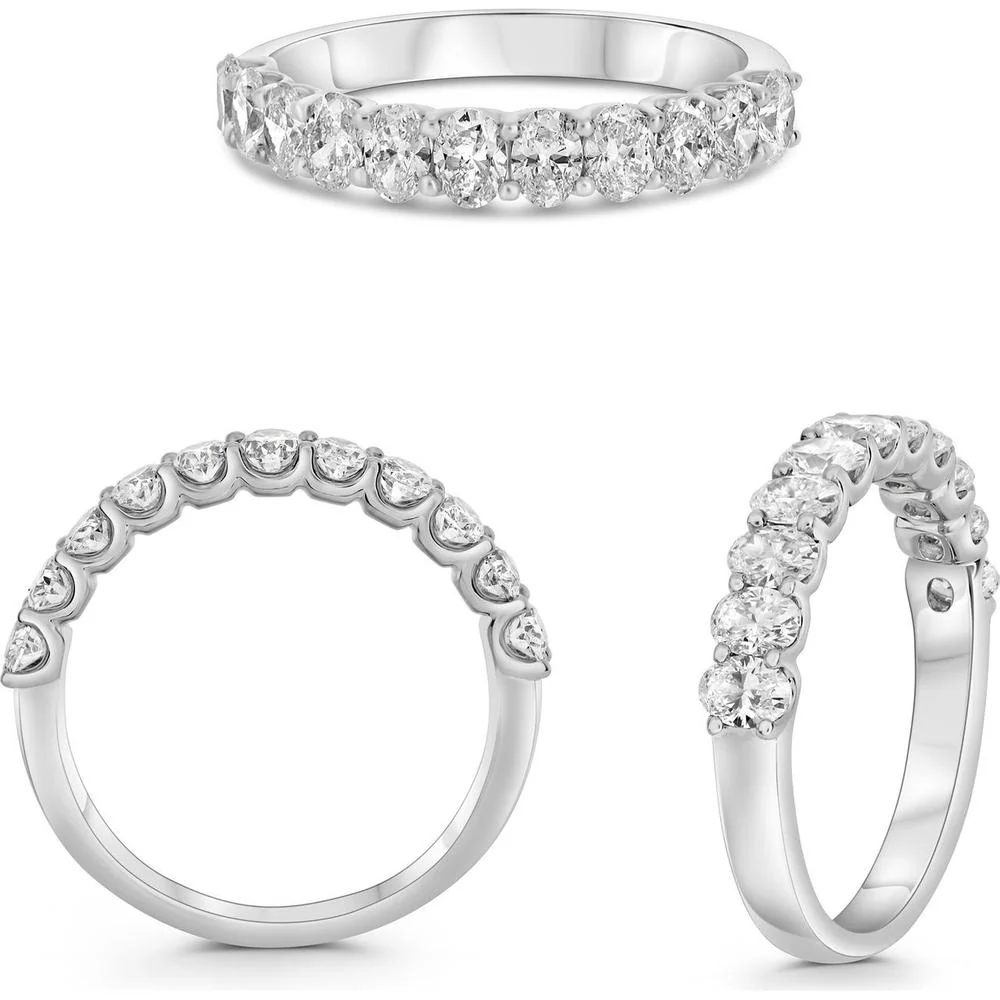 Roman & Jules - Platinum Halfway Band with Shared U-Prong Set Oval Diamonds - 1.00 Carat Total Diamond Weight