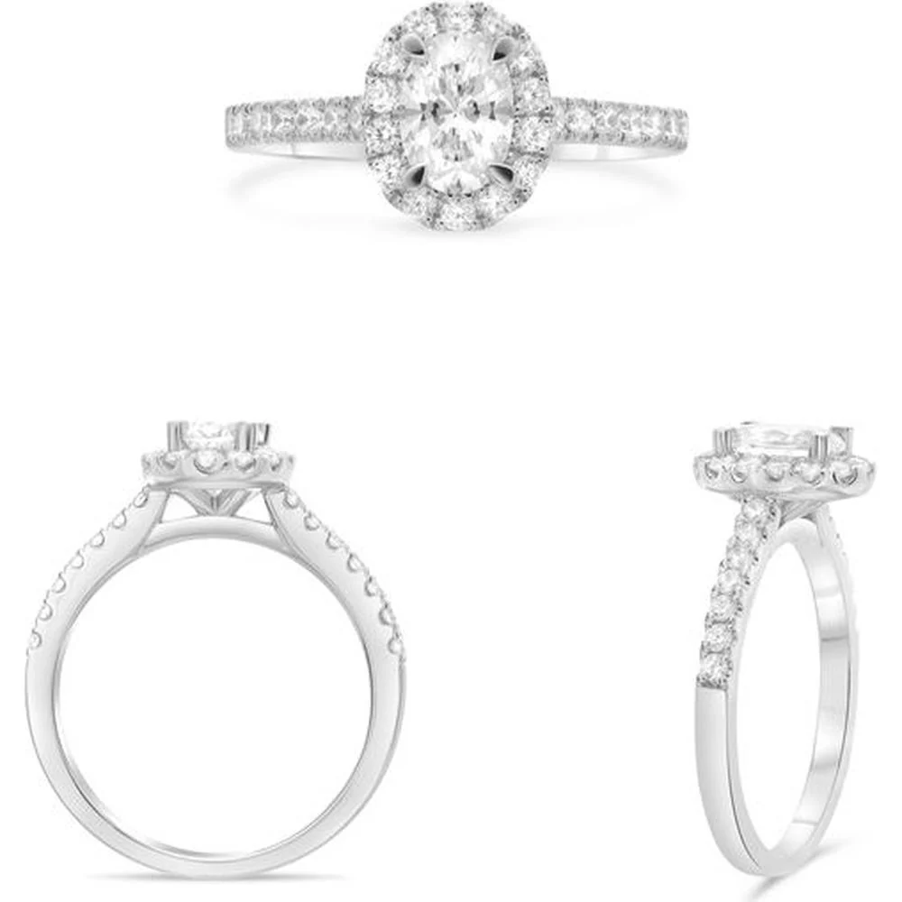 Roman & Jules - Platinum Oval Halo Engagement Ring with Round Diamond Accents - 0.43 Carat Total Diamond Weight