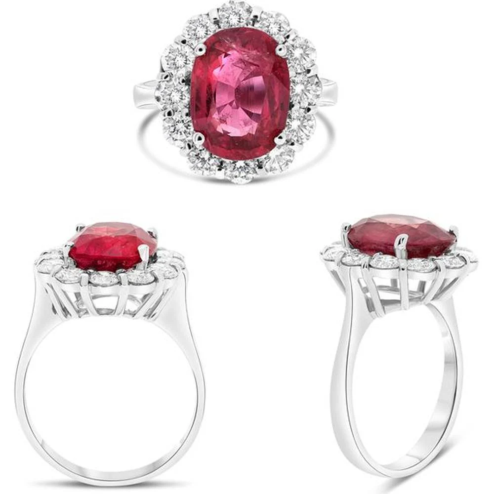 Roman & Jules - Platinum Oval Ruby Ring with 5.01 Carat GIA Ruby and 1.50 Carat Diamond Halo