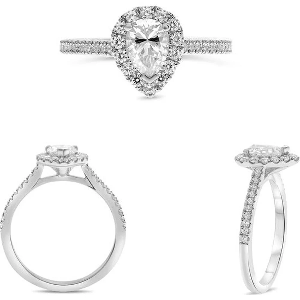 Roman & Jules - Platinum Pear-Shaped Ruby Halo Ring with Micropavé Round Diamonds - 0.36 Carat Total Diamond Weight
