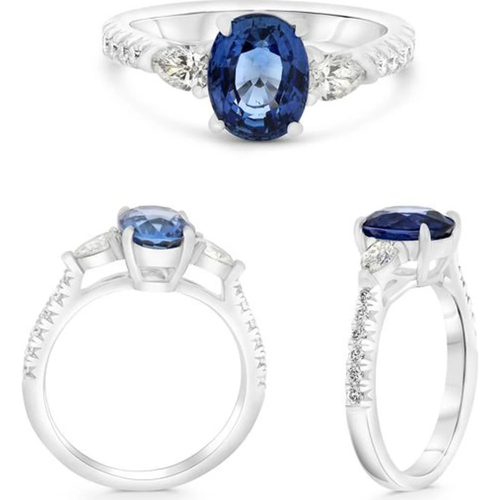 Roman & Jules - Platinum Ring with 2.26 Carat Oval Sapphire and 0.47 Carat Total Diamond Accents