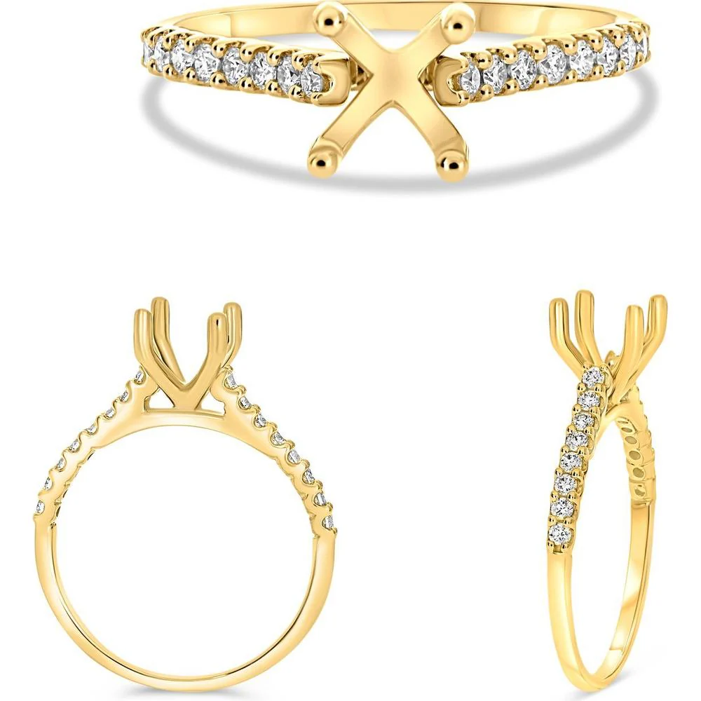 Roman & Jules - Platinum Shared U-Prong Diamond Ring with Round Accent Diamonds - 0.25 Carat Total Diamond Weight
