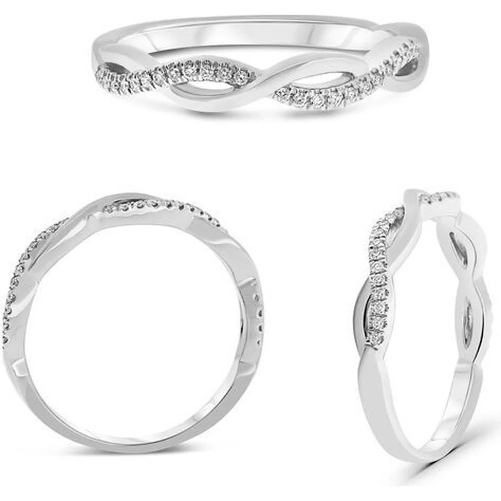 Roman & Jules - Platinum Twisted Band with Micropavé Round Diamonds - 0.10 Carat Total Diamond Weight