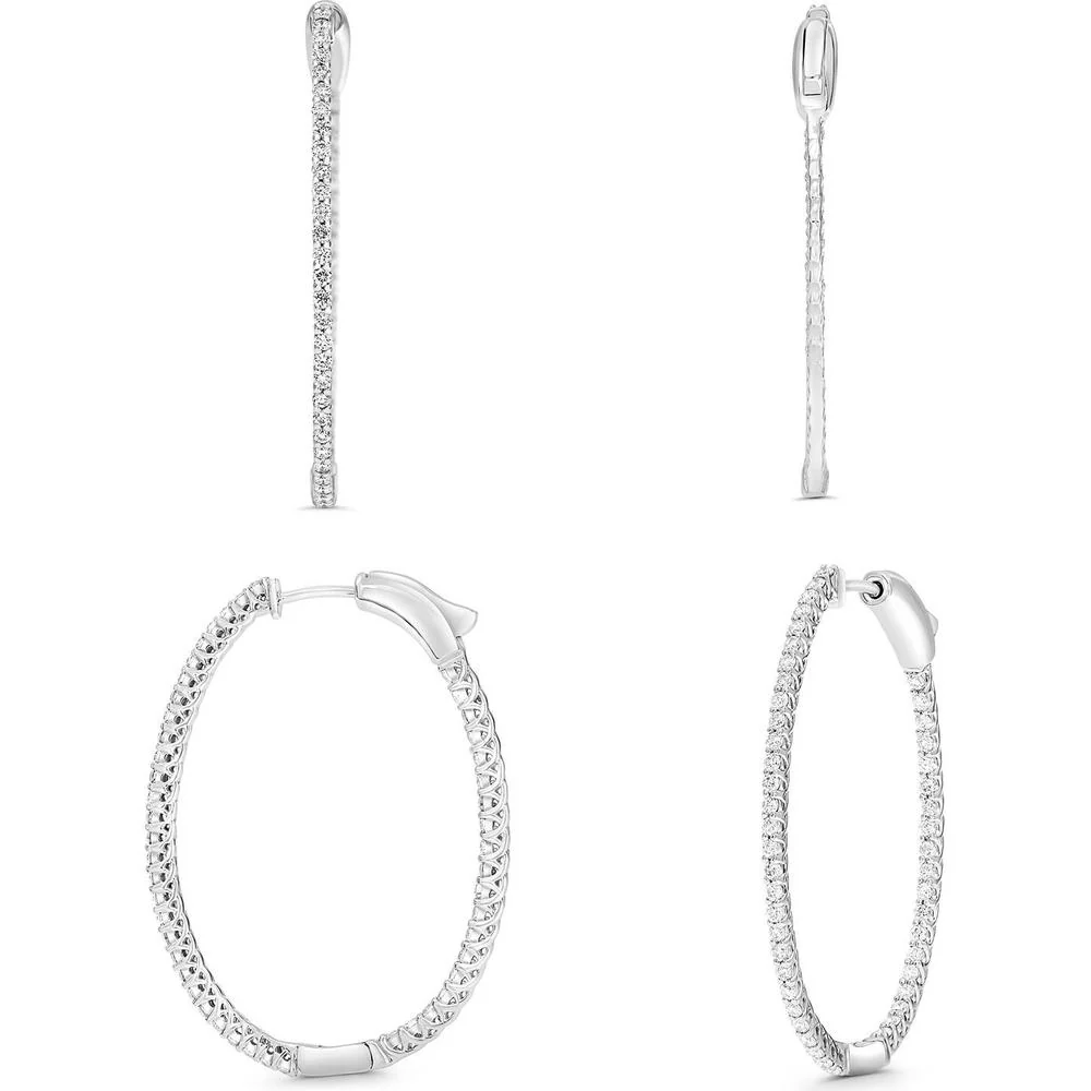 Roman & Jules - Sterling Silver Hoop Earrings with 1.00 Carat Total Round Diamonds - Shared Setting