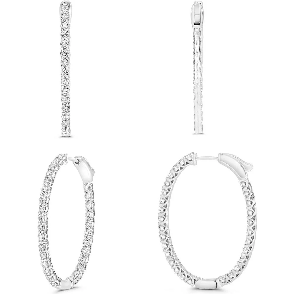 Roman & Jules - Sterling Silver Lucida Hoop Earrings with Round Diamonds - 3.00 Carat Total Diamond Weight