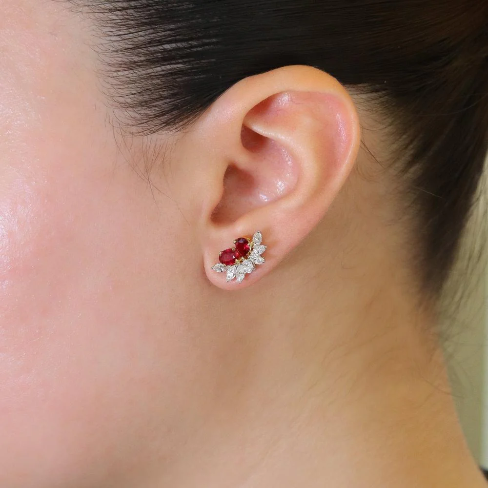 Ruchi New York - Belle Ruby Stud Earrings in 18K White Gold, Yellow Gold - Image 3