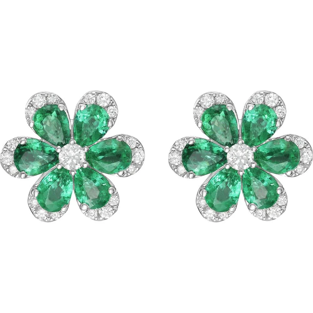 Ruchi New York - Daisy Emerald and Diamond Studs in 18K White Gold - Image 2