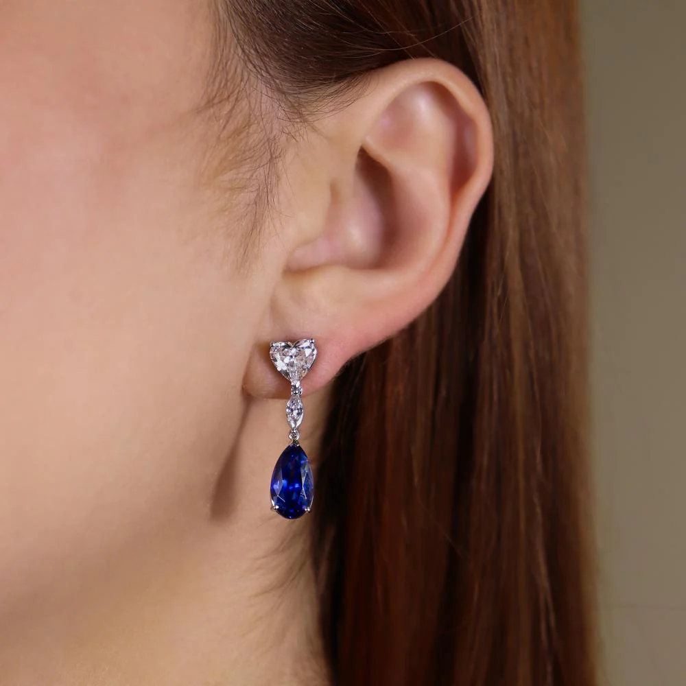 Ruchi New York - Harcourt Blue Sapphire Drop Earrings in 18K White Gold - Image 2