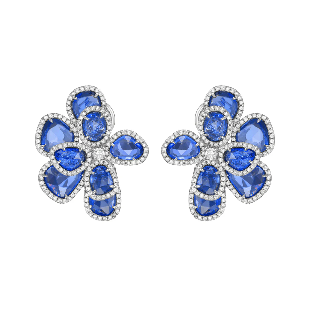 Ruchi New York - Ipanema Blue Sapphire Flower Earrings in 18K White Gold - Image 2