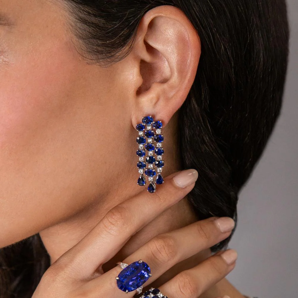 Ruchi New York - Louise Blue Sapphire Drop Earrings in 18K White Gold - Image 3