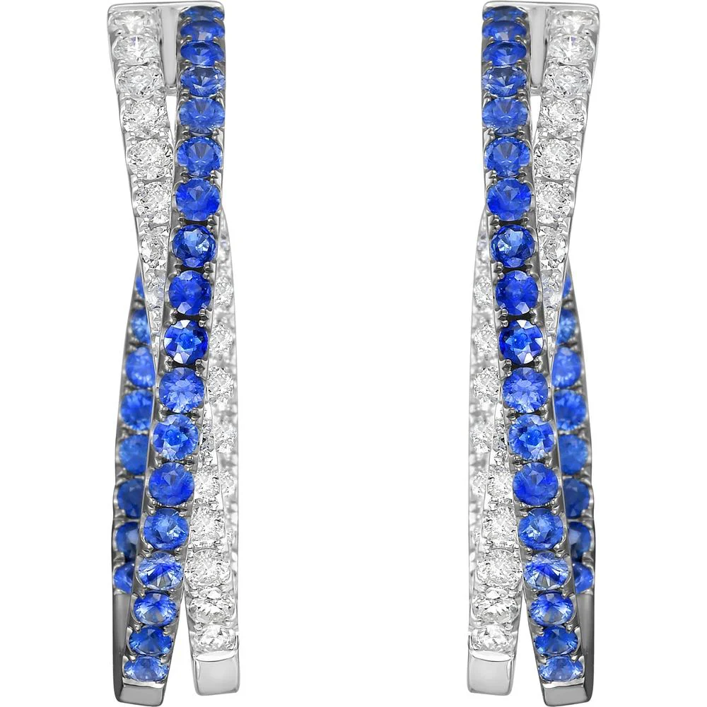 Ruchi New York - Myrtos Blue Sapphire Hoop Earrings in 18K White Gold - Image 3