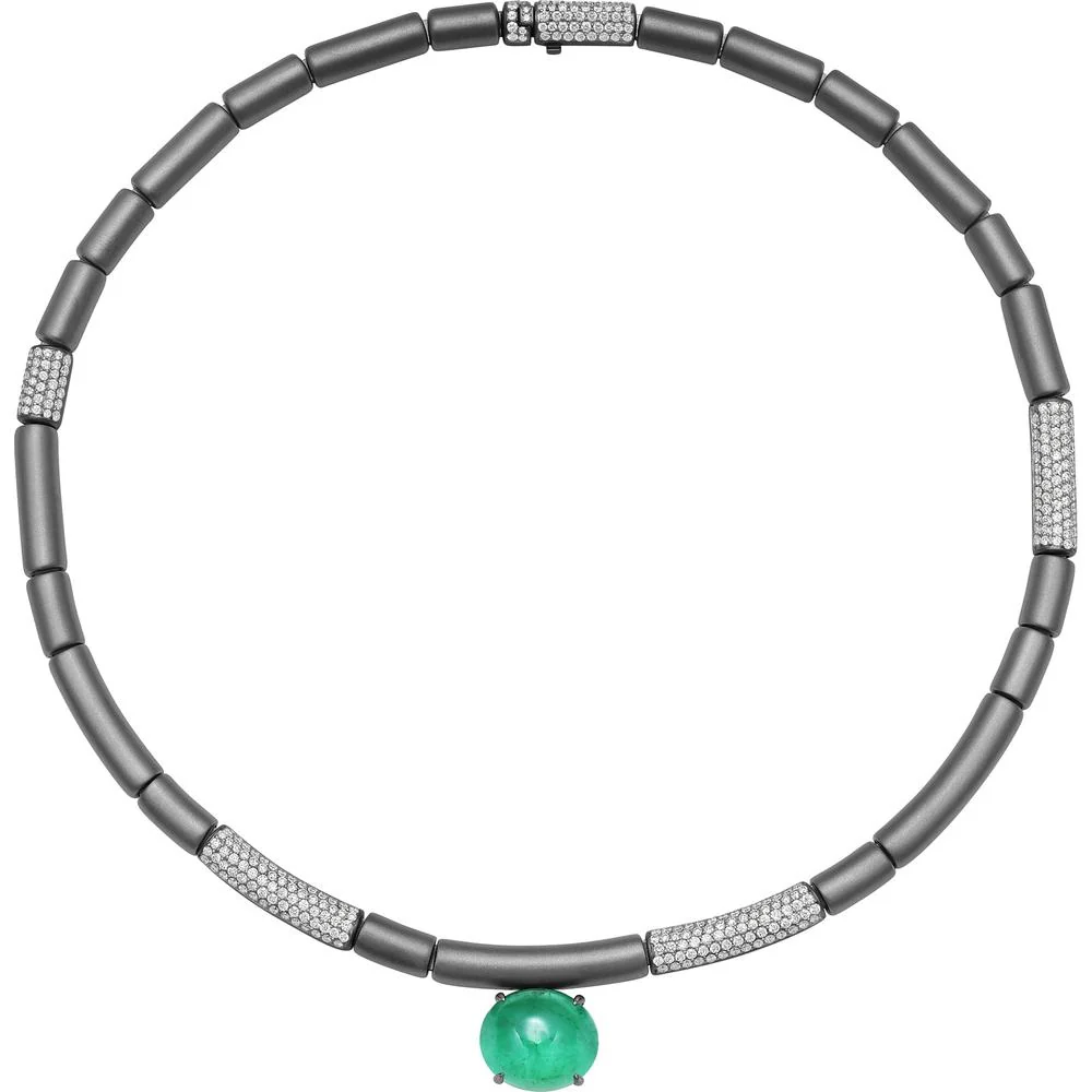Ruchi New York - Odelle Emerald Statement Necklace in 18K White Gold