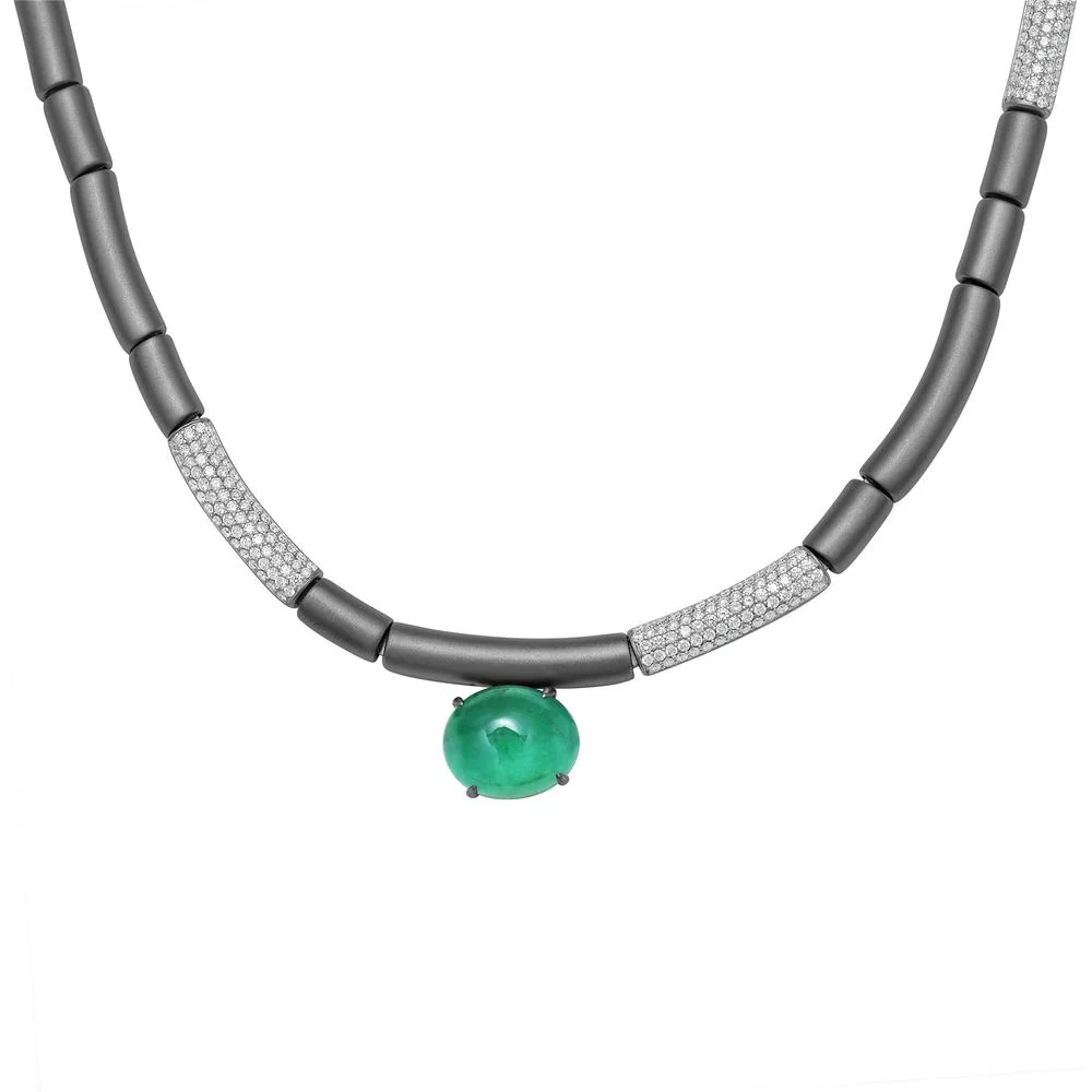 Ruchi New York - Odelle Emerald Statement Necklace in 18K White Gold - Image 3