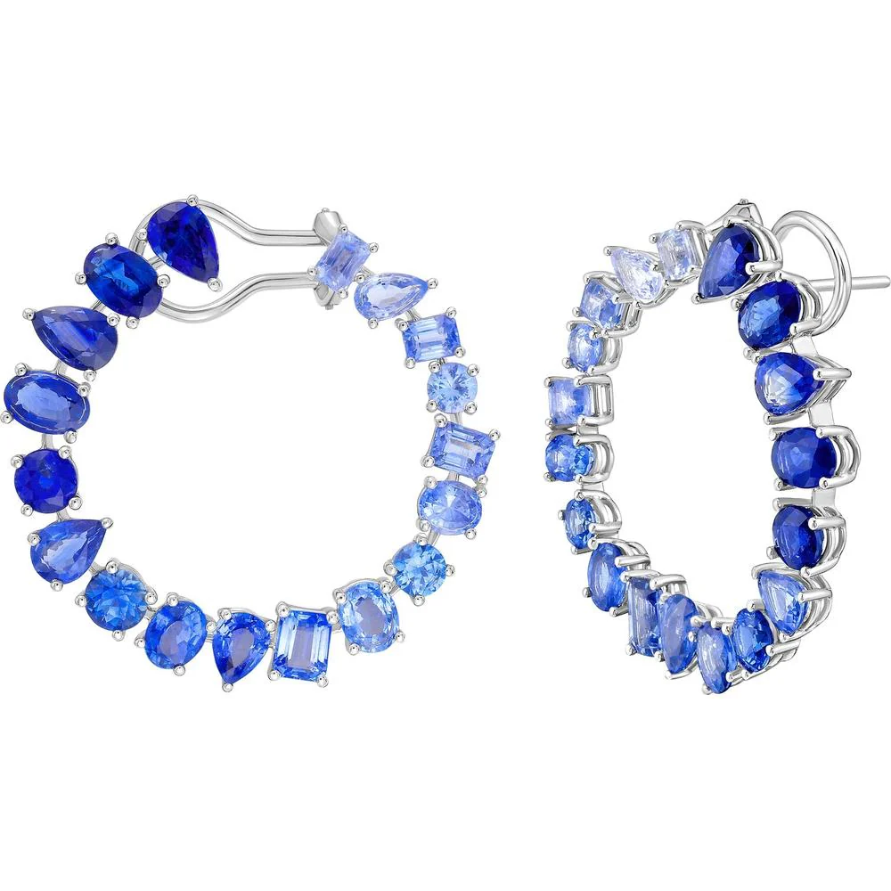 Ruchi New York - Ophelia Blue Sapphire C-Shape Hoops in 18K White Gold