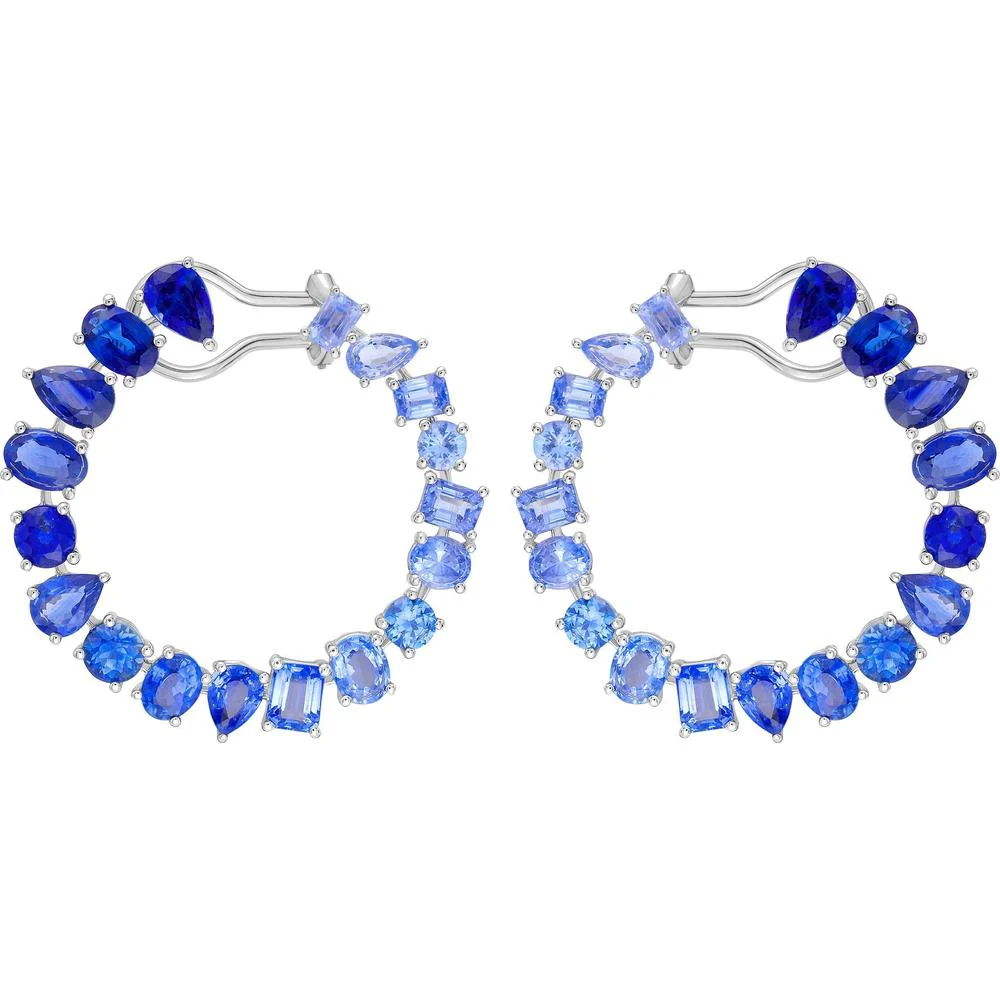 Ruchi New York - Ophelia Blue Sapphire C-Shape Hoops in 18K White Gold - Image 2