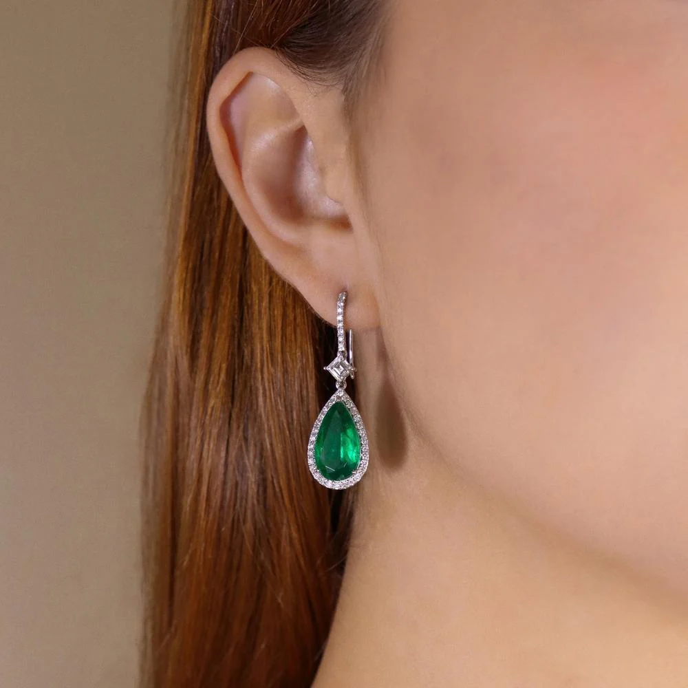 Ruchi New York - Palais Emerald Statement Earrings in 18K White Gold - Image 3