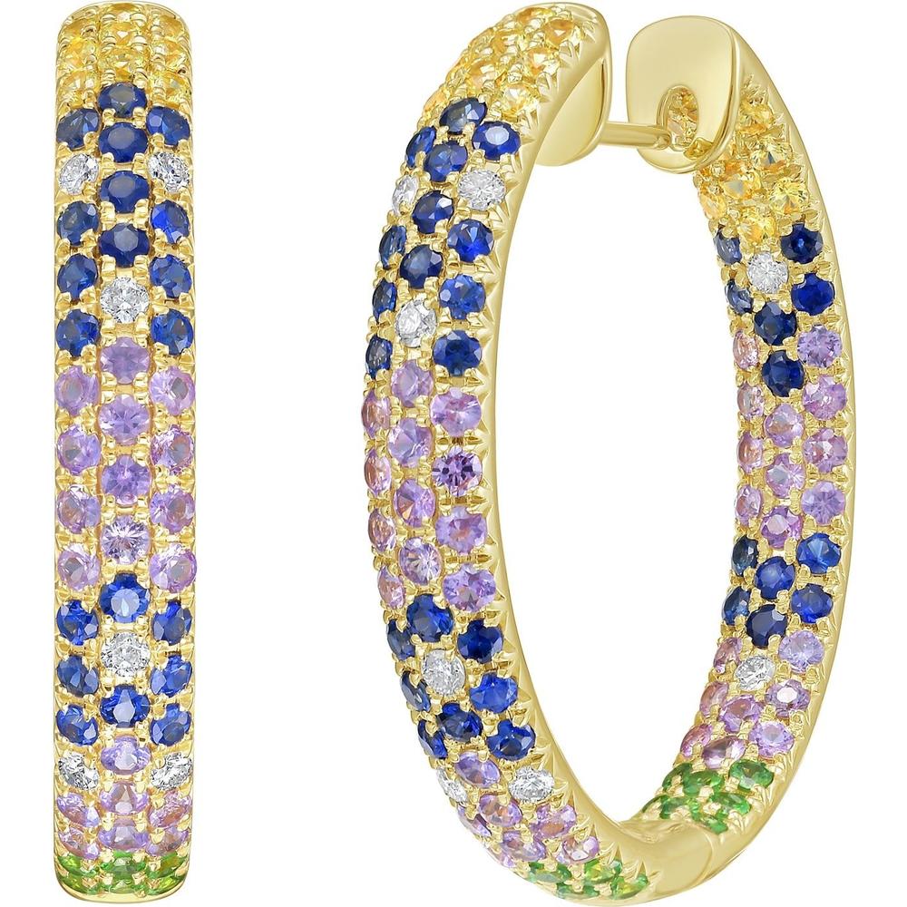 Ruchi New York - Saren Multi-Colored Sapphire Hoop Earrings in 18K Yellow Gold