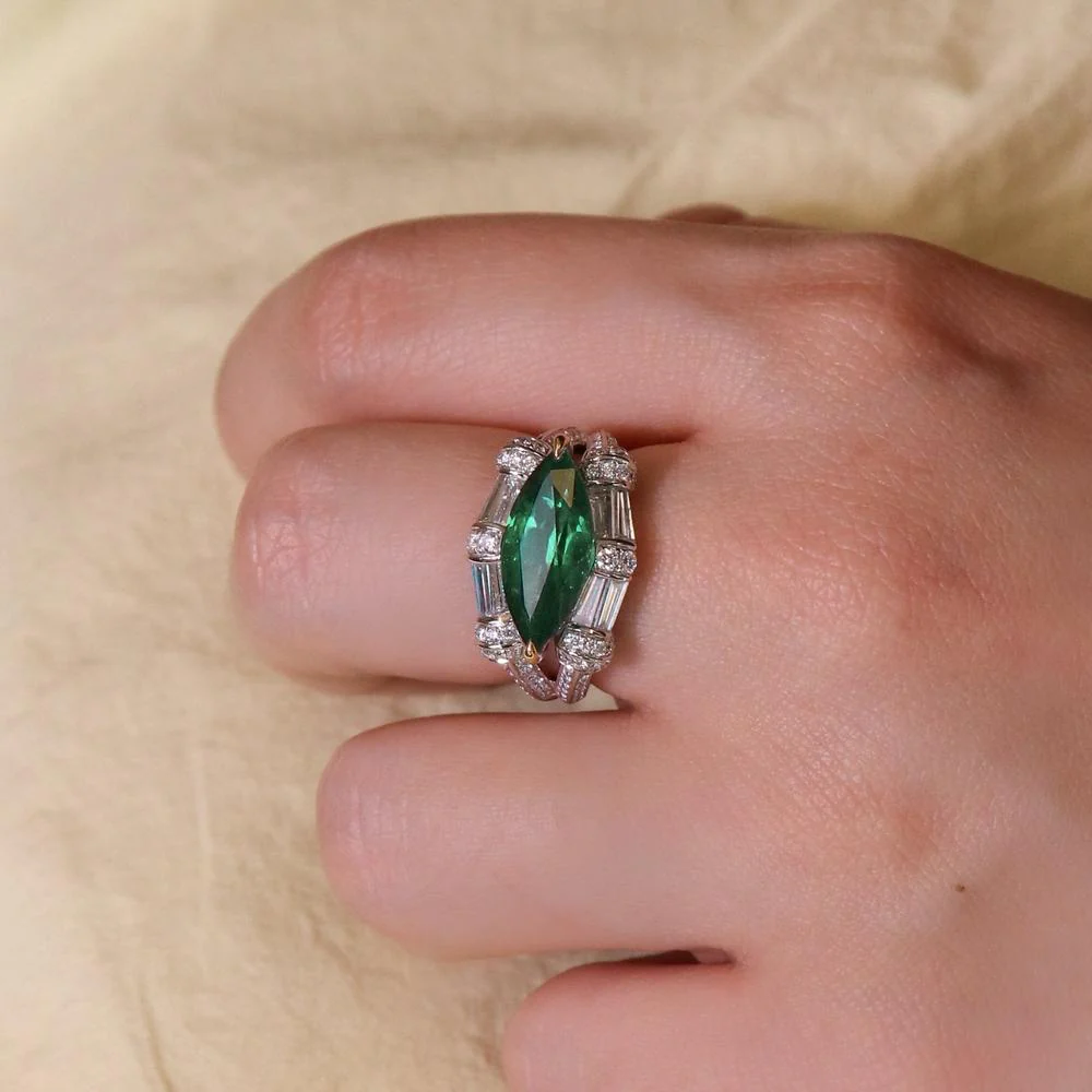Ruchi New York - Xenissima Emerald Cocktail Ring in 14K White Gold - Image 3