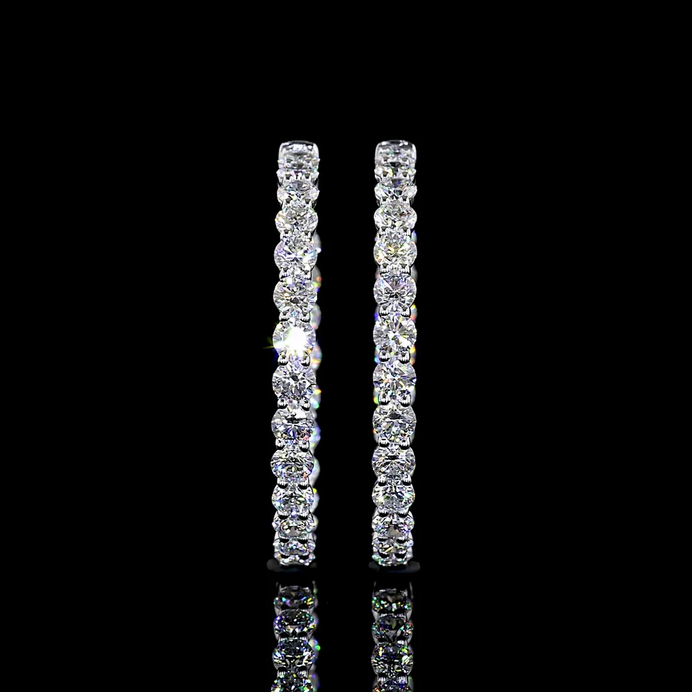 Silver Double Row Medium Hoop Earrings with Prong Set Round Lab Diamonds - 4.39 Carat Total Diamond Weight - Covaloro Fine Jewelry - Image 2