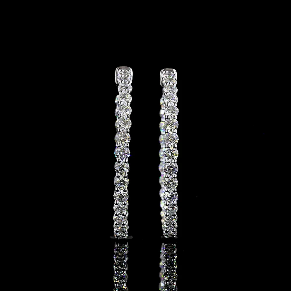 Silver Medium Hoop Earrings with 2.99 Carat Total Weight Prong-Set Round Brilliant Cut Lab Diamonds - E-F Color, VS1 Clarity - Covaloro Fine Jewelry - Image 2