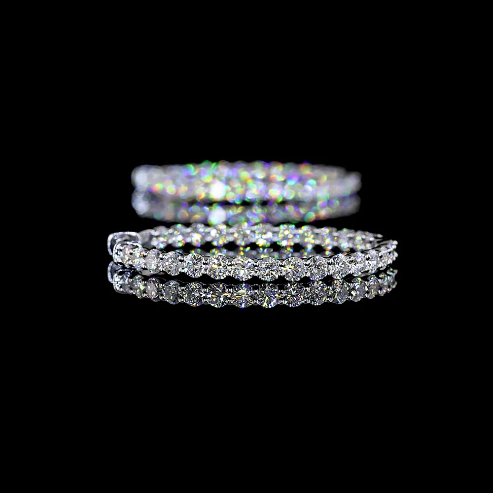 Silver Medium Hoop Earrings with 2.99 Carat Total Weight Prong-Set Round Brilliant Cut Lab Diamonds - E-F Color, VS1 Clarity - Covaloro Fine Jewelry - Image 4