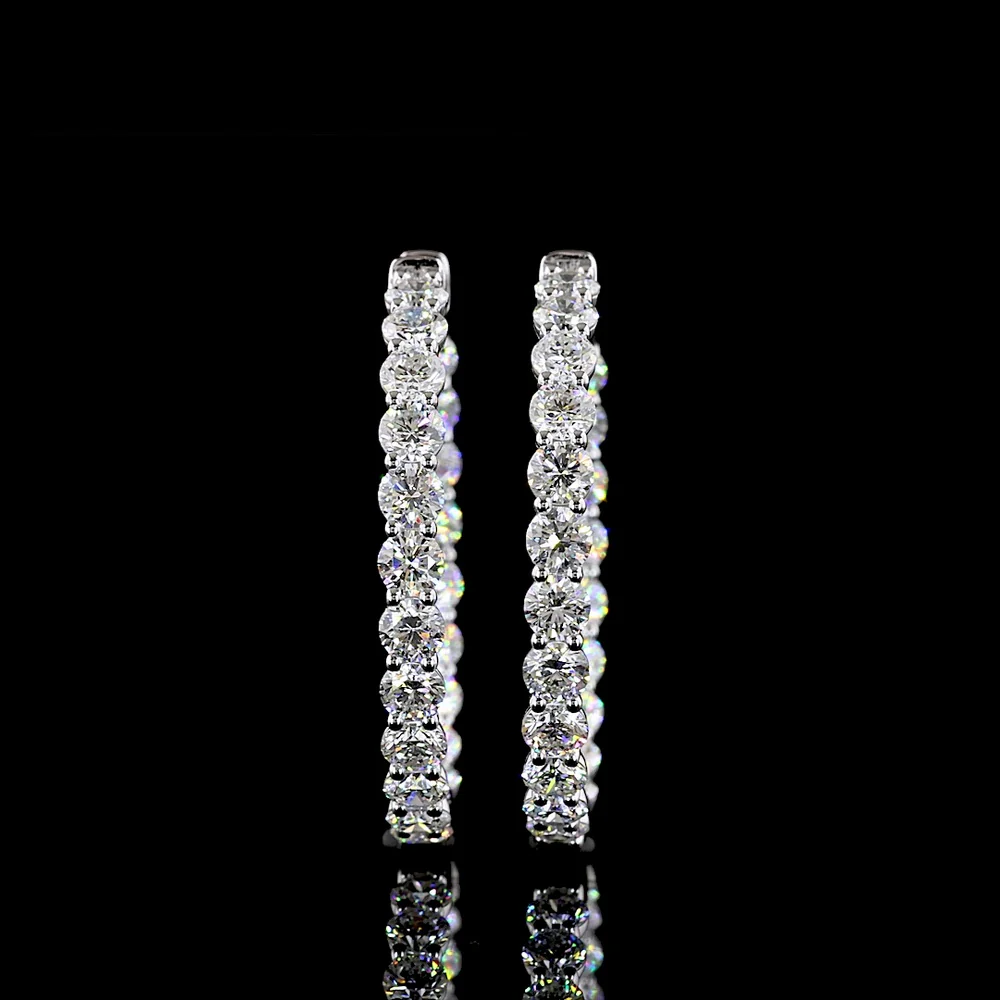 Silver Medium Hoop Earrings with Brilliant Cut Round Lab Diamonds - 5.32 Carats Total Diamond Weight - Covaloro Fine Jewelry - Image 2