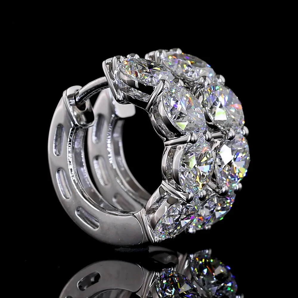 Silver Round Cut Lab Diamond Huggie Earrings - 3.07 Carat Total Weight, E-F Color VS1 Clarity with Prong Settings - Covaloro Fine Jewelry