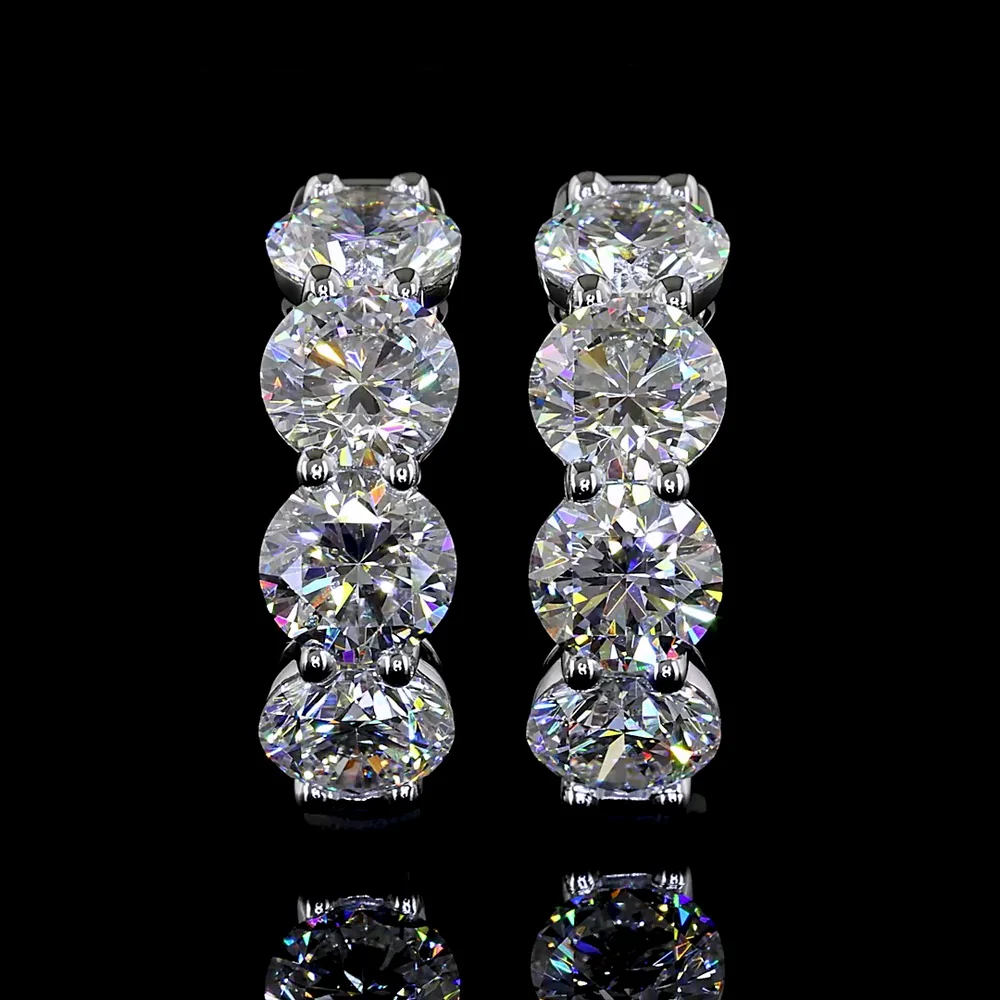 Silver Round Cut Lab Diamond Huggie Earrings - 3.07 Carat Total Weight, E-F Color VS1 Clarity with Prong Settings - Covaloro Fine Jewelry - Image 2