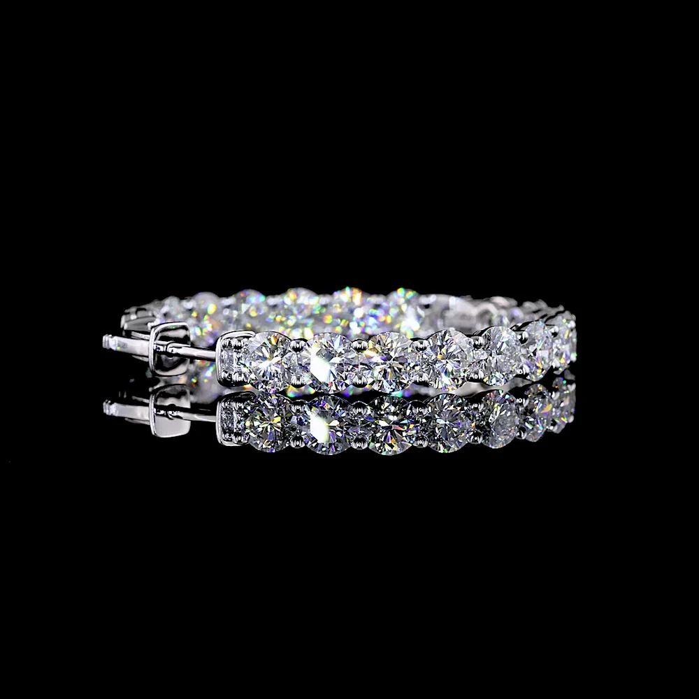 Silver Round Hoop Earrings with 38 Brilliant Cut Lab Grown Diamonds - 11.80 Carat Total Diamond Weight - Covaloro Fine Jewelry - Image 4