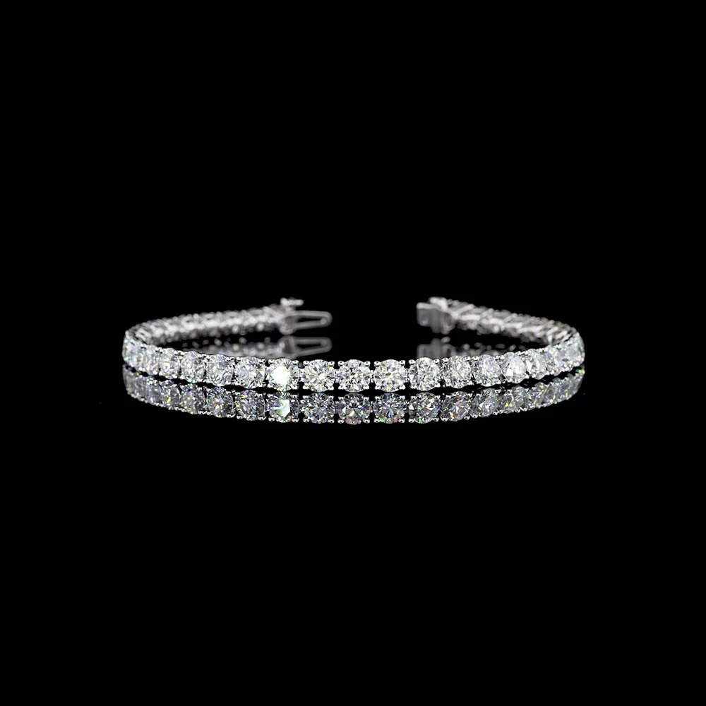 Silver Tennis Bracelet with 39 Round Brilliant Cut Lab Grown Diamonds - 9.86 Carat Total Diamond Weight, E-F Color VS2 Clarity - Covaloro Fine Jewelry