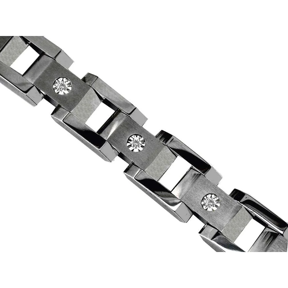 Stainless Steel and 14K Geometric Bracelet with Round Diamonds - 0.10 Carat Total Diamond Weight - Royal Jewelry