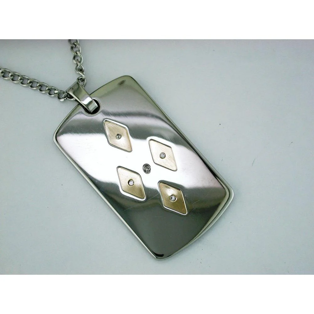 Stainless Steel & 14K Gold Men's Pendant with Round Diamonds - 0.14 Carat Total Diamond Weight - Royal Jewelry