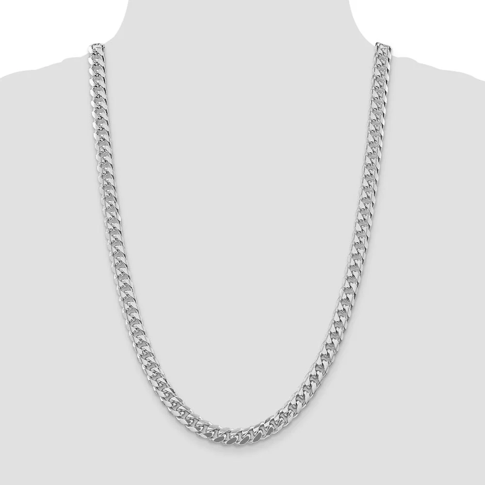 Sterling Silver 26" Diamond-Cut Curb Chain with Rhodium Plating - 8.5mm Width by Lumare Gioia - Image 4