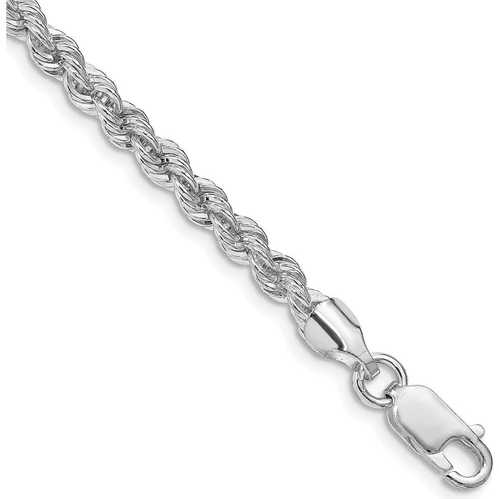Sterling Silver 4.3mm Rope Chain Necklace with Rhodium Plating - 22" by Lumare Gioia