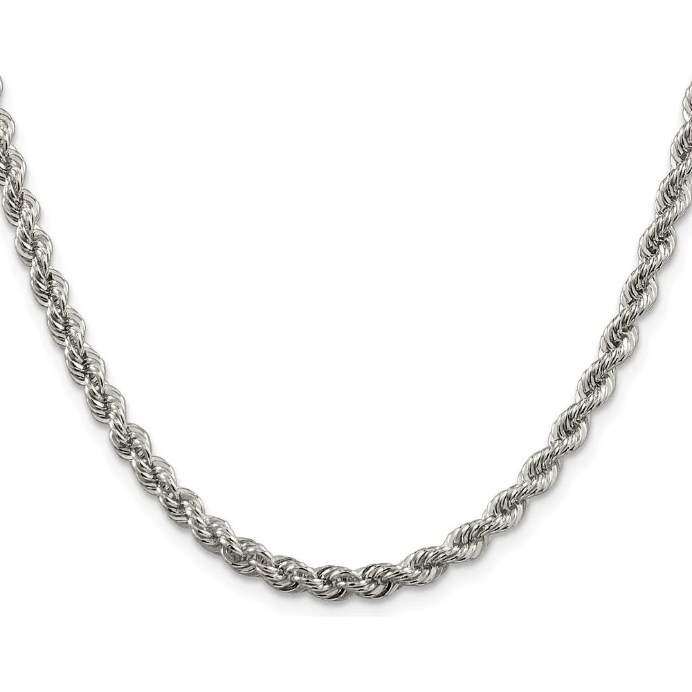 Sterling Silver 4.3mm Rope Chain Necklace with Rhodium Plating - 22" by Lumare Gioia - Image 2