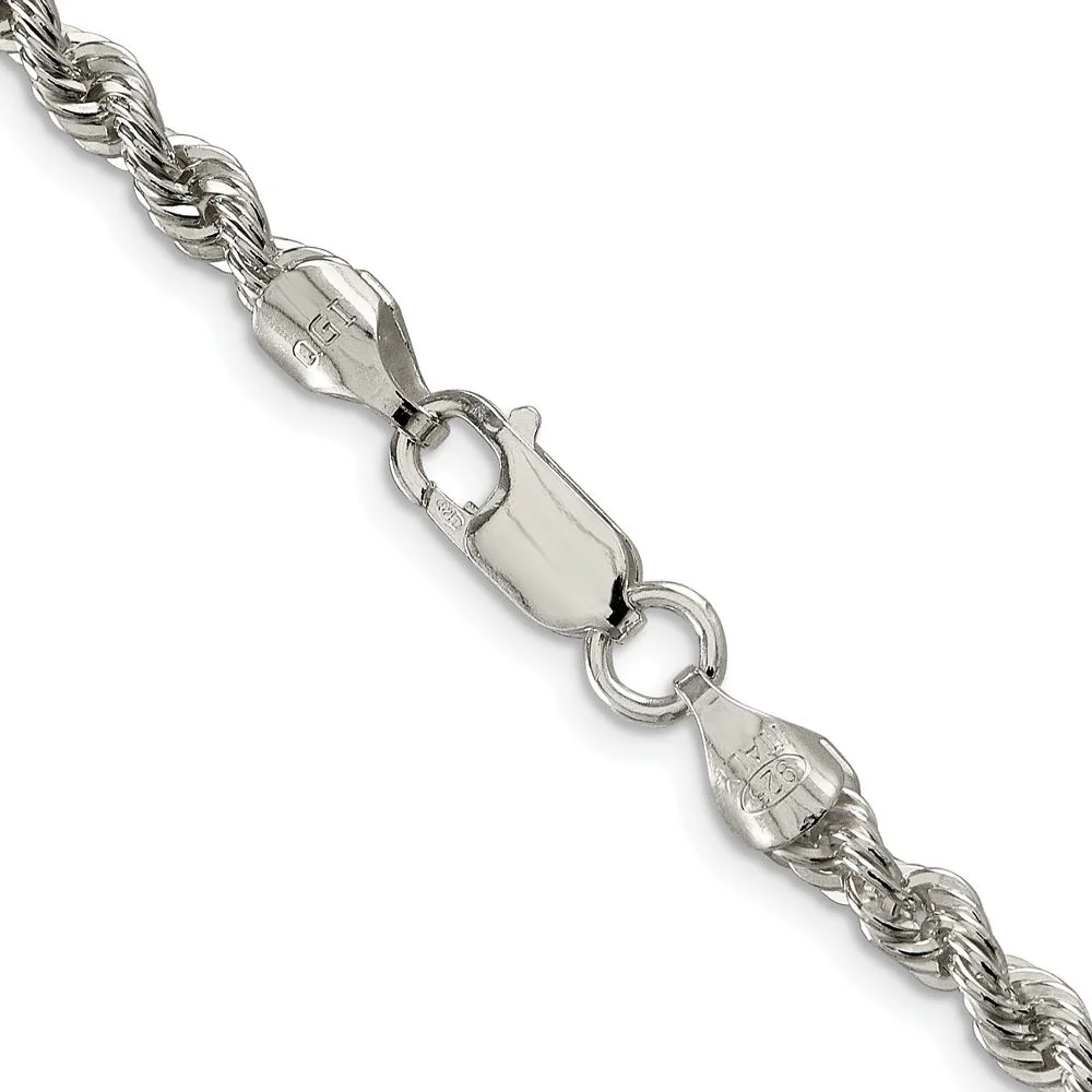 Sterling Silver 4.3mm Rope Chain Necklace with Rhodium Plating - 22" by Lumare Gioia - Image 3
