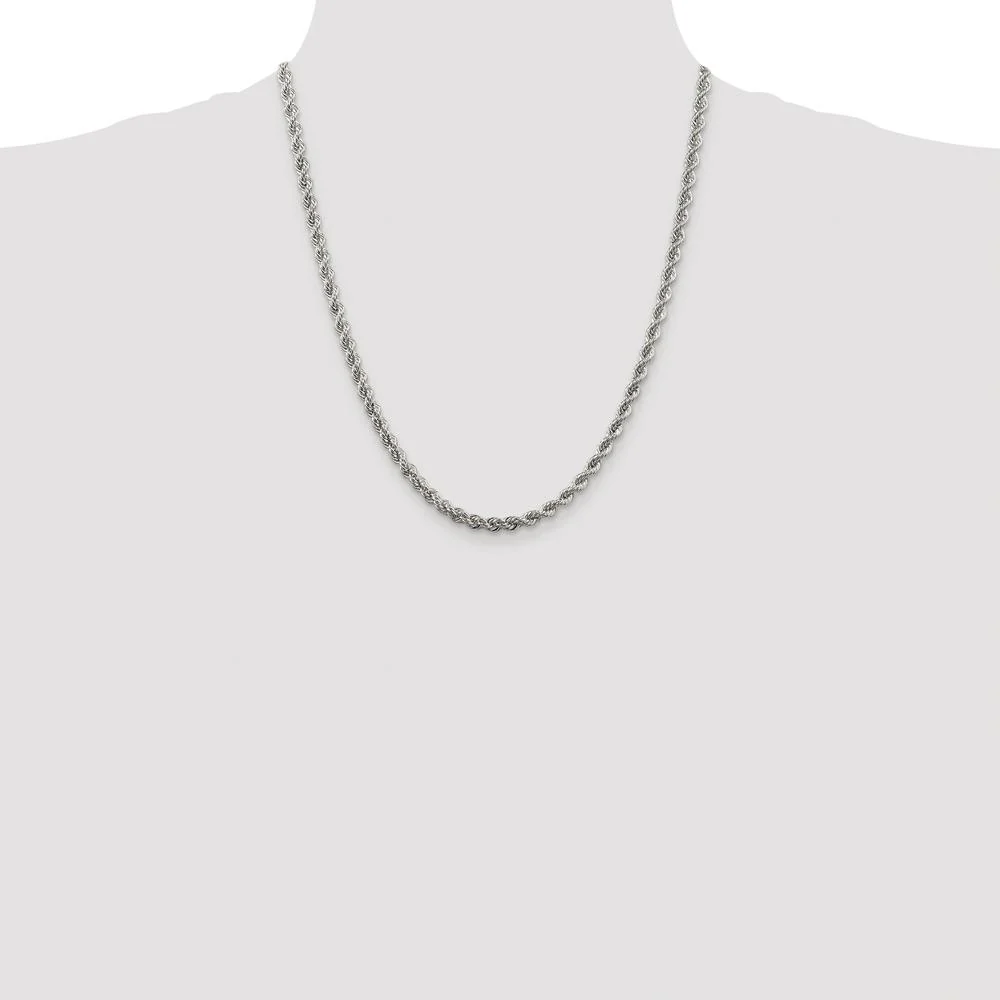 Sterling Silver 4.3mm Rope Chain Necklace with Rhodium Plating - 22" by Lumare Gioia - Image 4