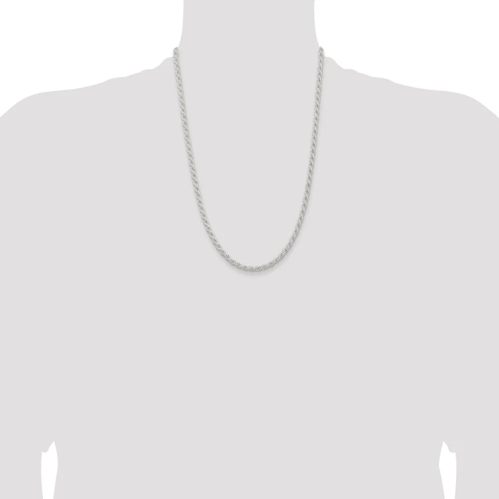Sterling Silver 4.5mm Solid Rope Chain Necklace - 24", Polished Finish, Lobster Clasp by Lumare Gioia - Image 4
