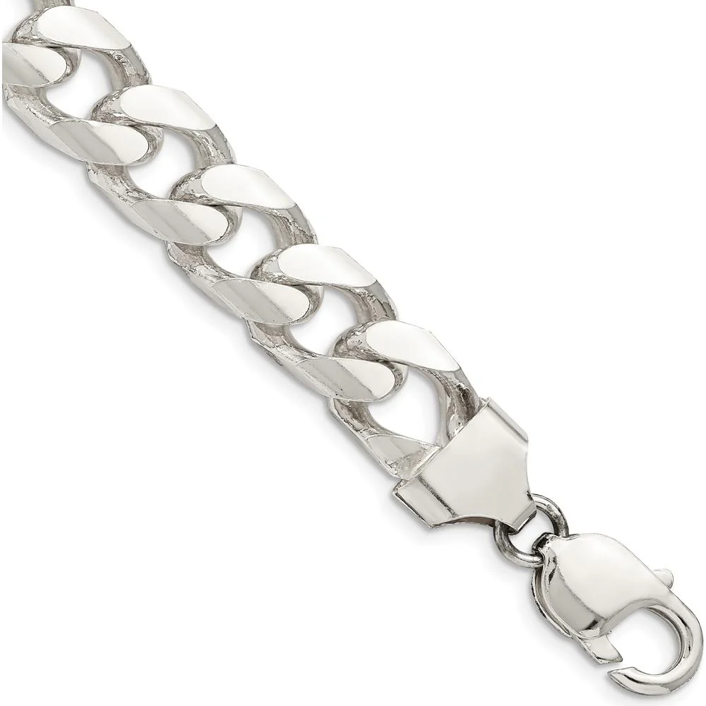 Sterling Silver 9" 11mm Domed Curb Chain Bracelet with Diamond-Cut Texture - Anti-Tarnish Coated by Lumare Gioia