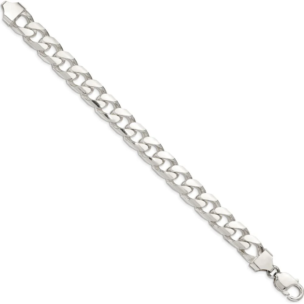 Sterling Silver 9" 11mm Domed Curb Chain Bracelet with Diamond-Cut Texture - Anti-Tarnish Coated by Lumare Gioia - Image 2