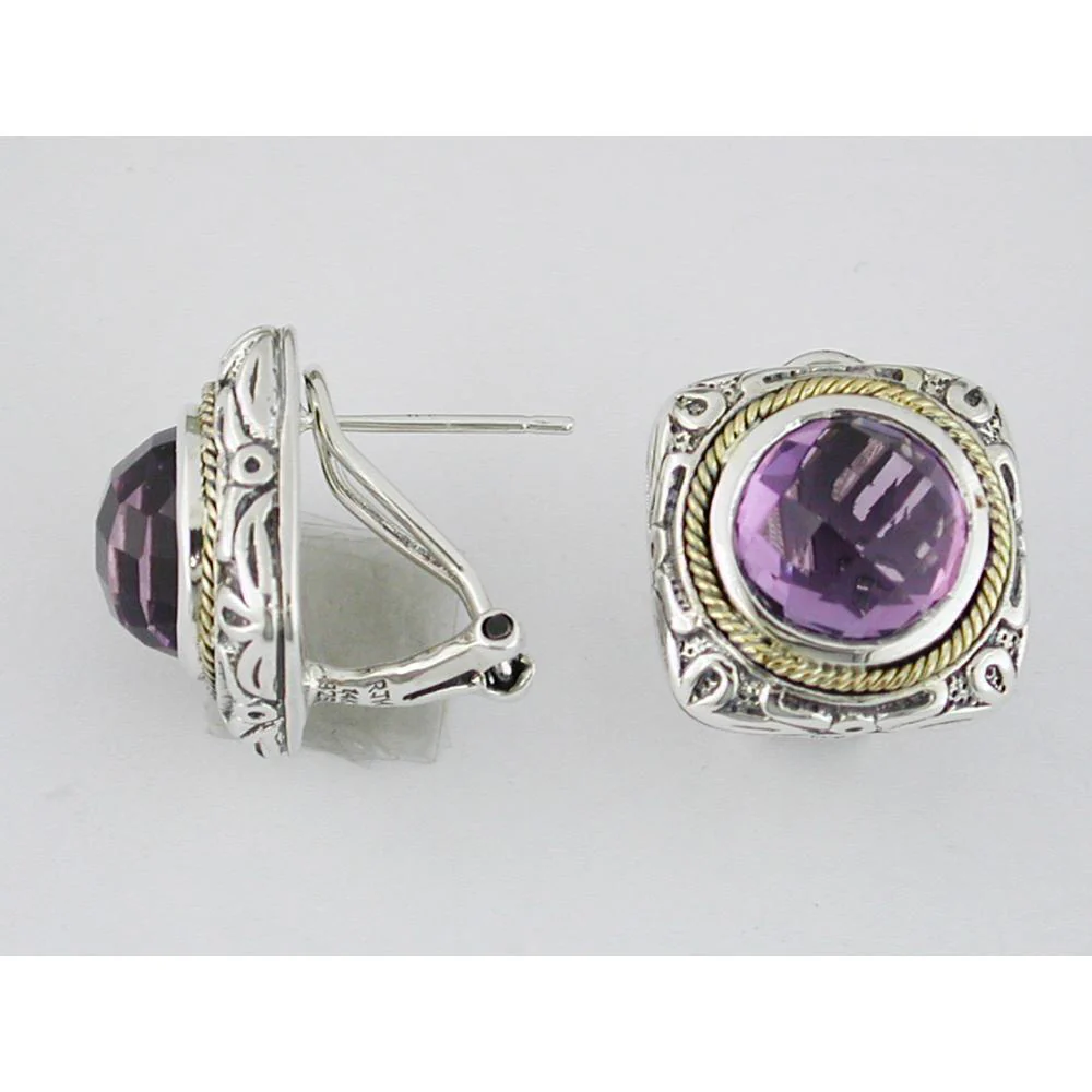Sterling Silver and Gold Tone Round Amethyst Lever Back Earrings - 7.80 Carat Total Gem Weight - Royal Jewelry