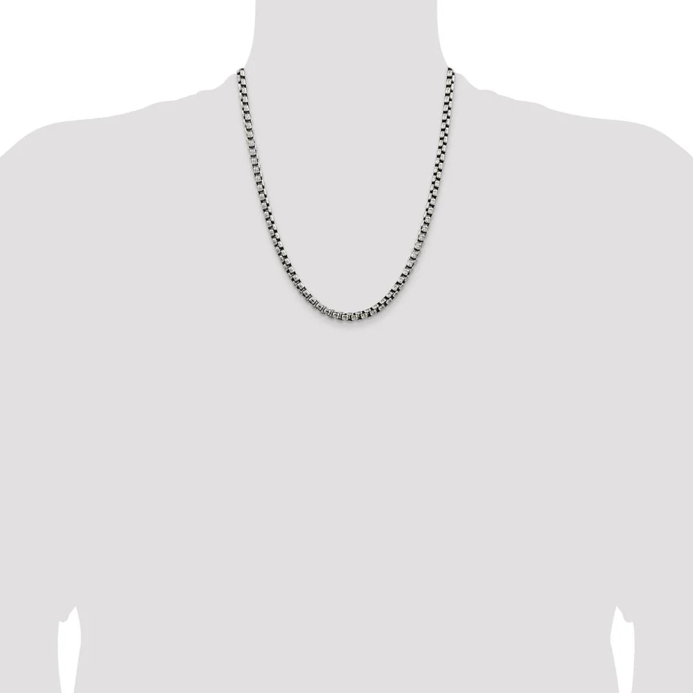 Sterling Silver Antiqued 22" 5.2mm Round Box Chain Necklace by Lumare Gioia - Image 4