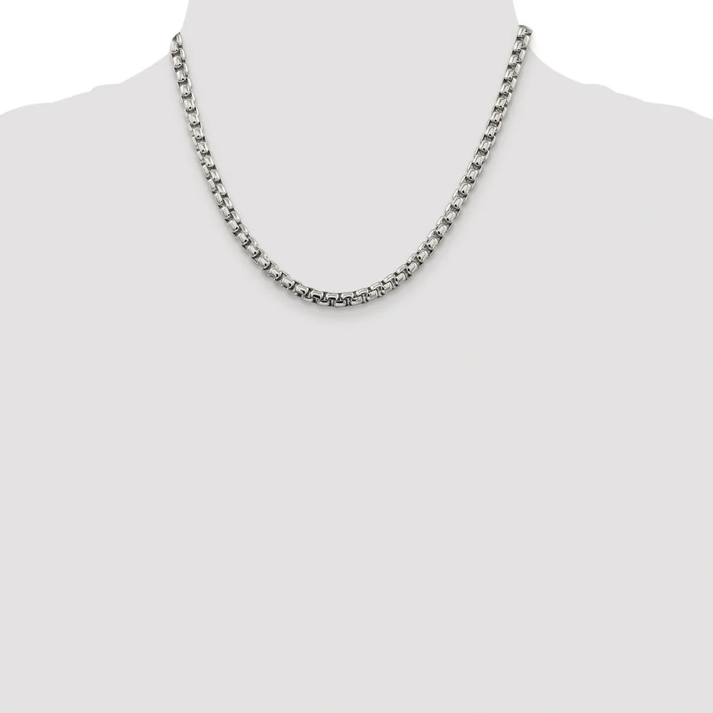 Sterling Silver Rhodium-Plated 18" 5.2mm Round Box Chain Necklace - Polished Finish by Lumare Gioia - Image 4