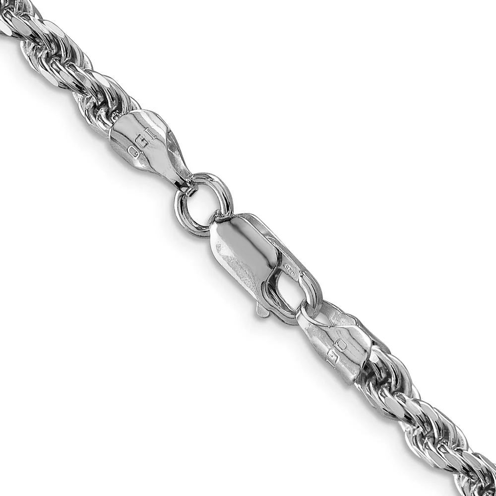 Sterling Silver Rhodium-Plated 20" Diamond-Cut Rope Chain - 4.75mm Width by Lumare Gioia - Image 3