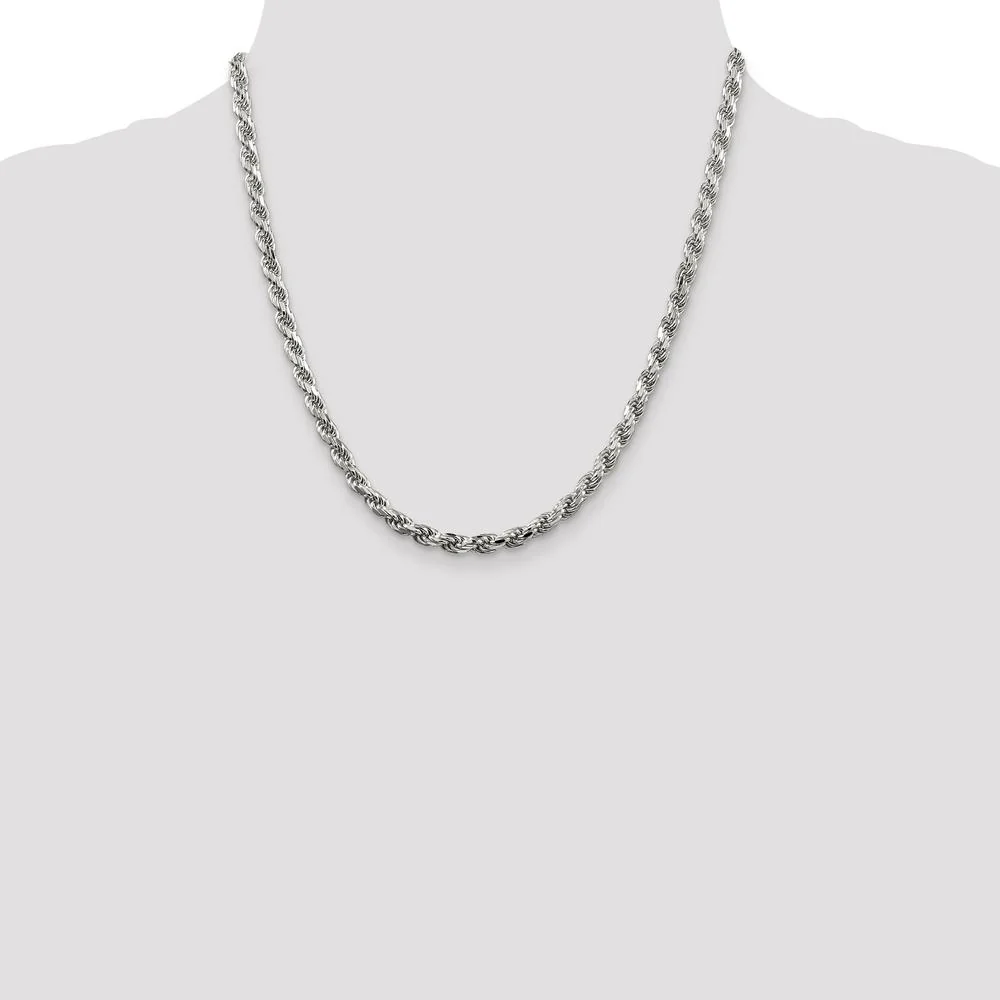Sterling Silver Rhodium-Plated 20" Diamond-Cut Rope Chain - 4.75mm Width by Lumare Gioia - Image 4