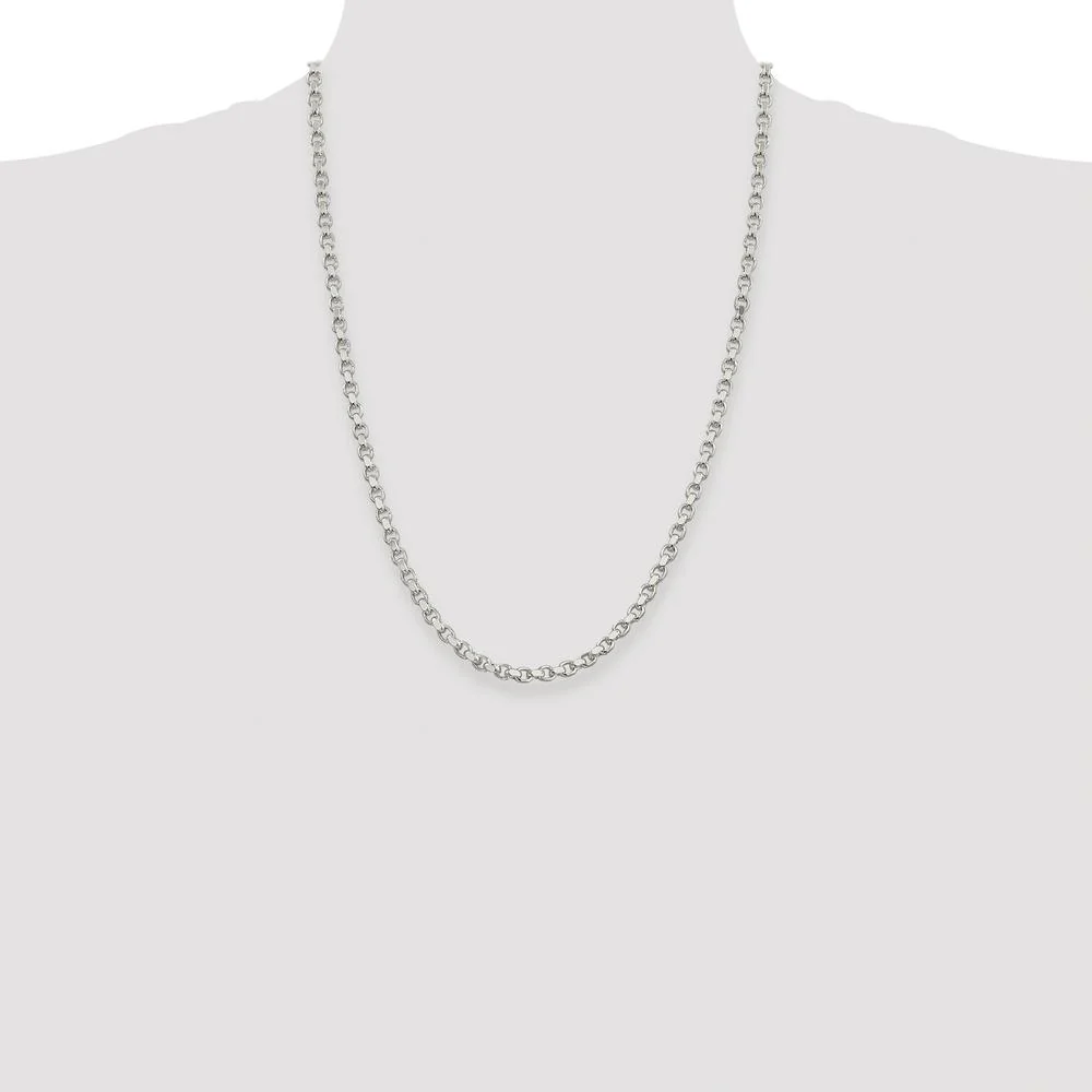 Sterling Silver Rhodium-Plated 24" 4mm Diamond-Cut Rolo Chain Necklace by Lumare Gioia - Image 4