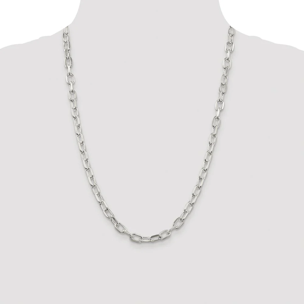 Sterling Silver Rhodium-Plated 24" Diamond-Cut Cable Chain - 6.65mm by Lumare Gioia - Image 4